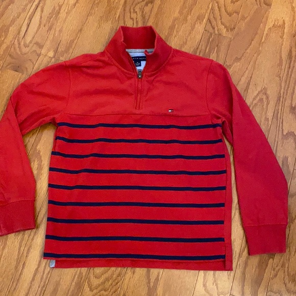 Tommy Hilfiger red striped quarter zip top sz M - Picture 1 of 3